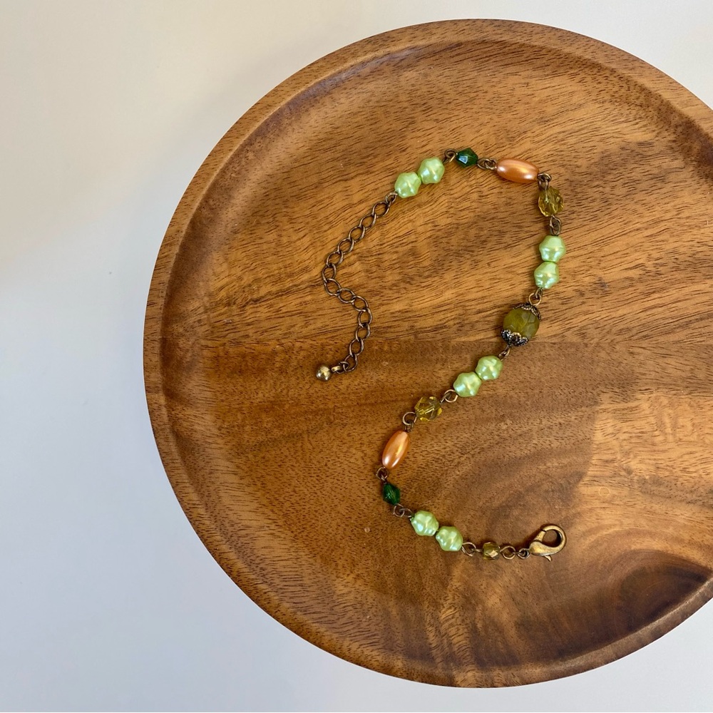4/$15 Vintage Retro Antique Gold Green Beads Bracelet